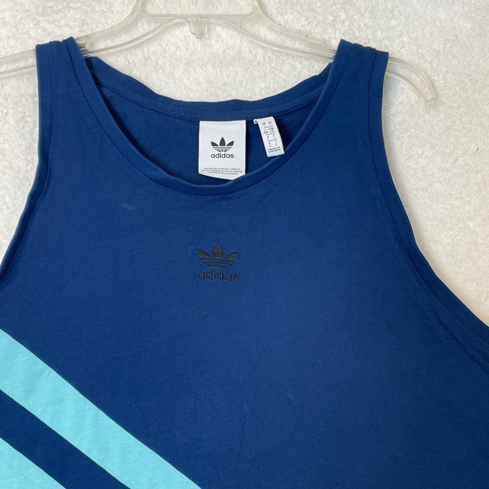 Adidas Originals Men L Navy Blue Colorblock Trefoil Tank Top Sleeveless Shirt - Picture 2 of 10